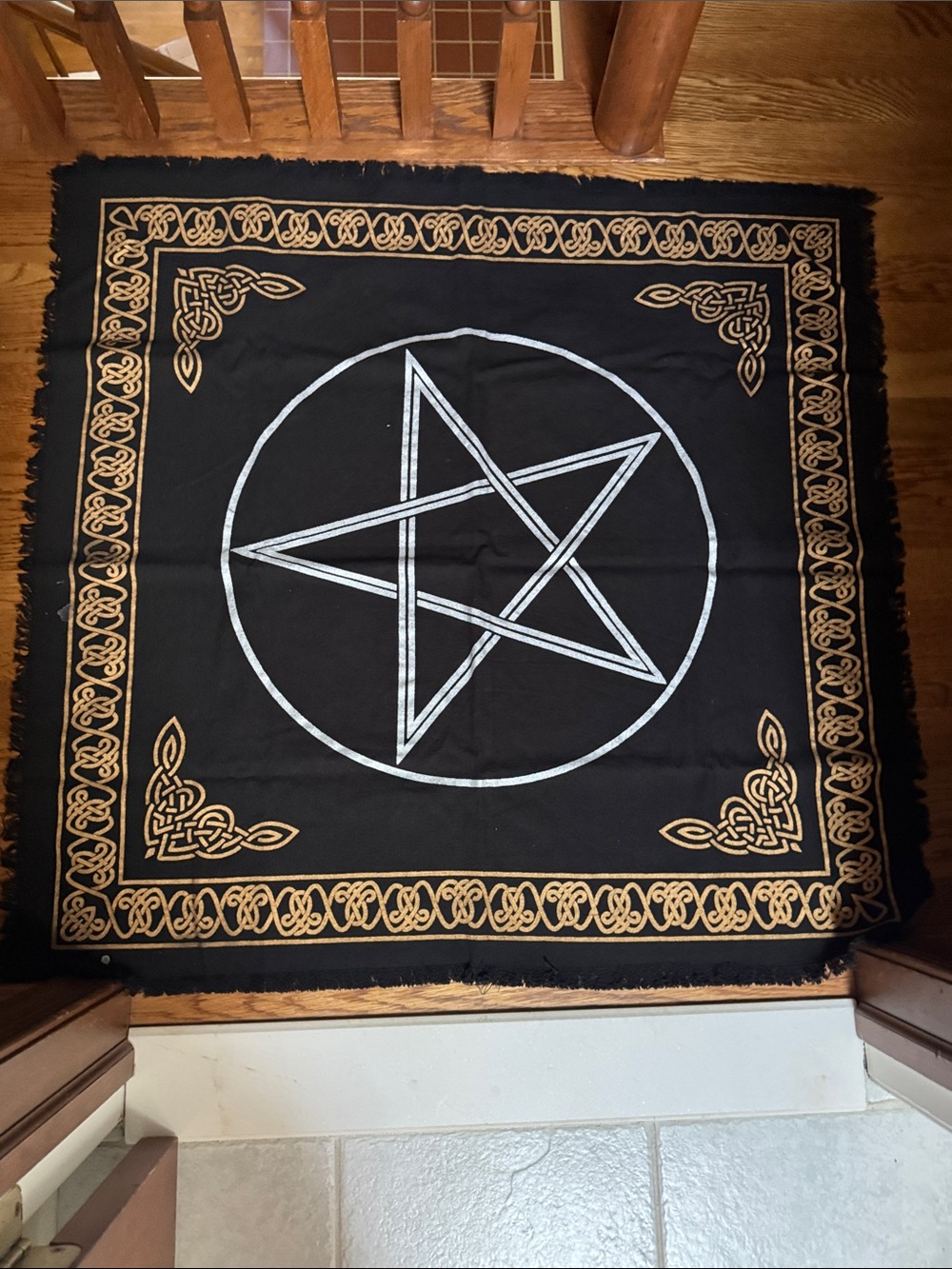 Black and Gold Pentacle Wall Tapestry - Home Wall Decor